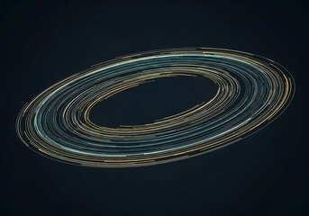 Intricate circular metallic ring with reflective surfaces and geometric patterns abstract.