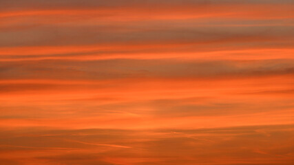 Sunset with golden cirrostratus clouds in the sky. 