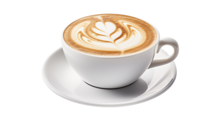 Delightful latte art coffee cup steaming with warmth, perfect morning beverage.