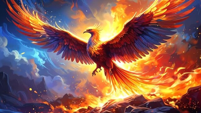 Mythical phoenix in flight