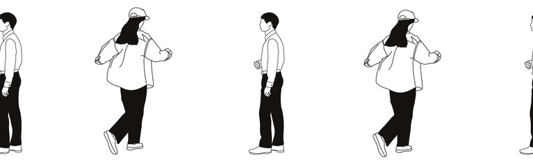 Hand-drawn doodle people border. Outline people clipart. Hand-drawn black art.	