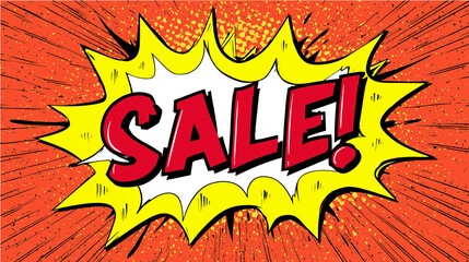 Comic Style Sale Banner with Pop Art Explosion Background 