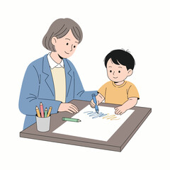 Teacher and Child Drawing Together, Fostering Creativity and Learning.