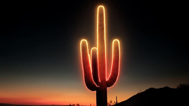 Neon cactus silhouette sunrise