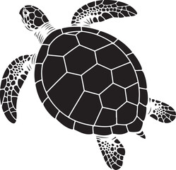 Naklejka premium Black silhouette of a sea turtle on a white background, vector clipart
