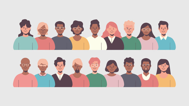 Vector illustration of inclusive minimal avatars with diverse genders, ethnicities, and body types – Perfect for diversity campaigns, digital platforms, or social identity content
