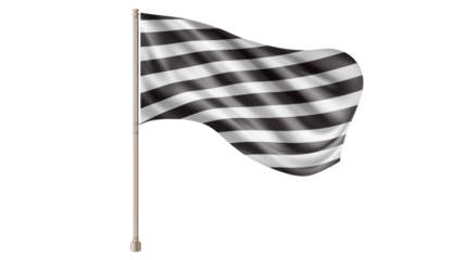 Waving striped flag with black and white bands on a flagpole captures attention