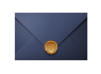 Dark blue elegant envelope with golden wax seal