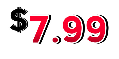 Promotional price tag $7.99 red color on transparent background. Perfect for advertising, sale banners, product promotion, discount labels, retail marketing, and e-commerce design element