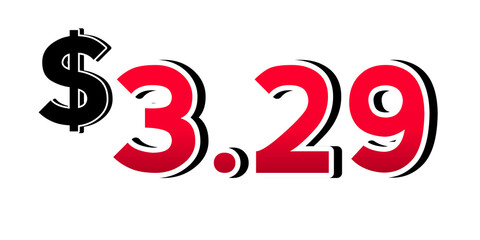 Promotional price tag $3.29 red color on transparent background. Perfect for advertising, sale banners, product promotion, discount labels, retail marketing, and e-commerce design element