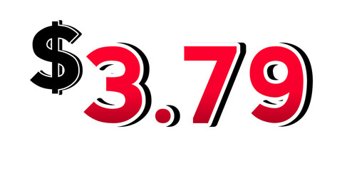 Promotional price tag $3.79 red color on transparent background. Perfect for advertising, sale banners, product promotion, discount labels, retail marketing, and e-commerce design element