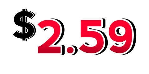 Promotional price tag $2.59 red color on transparent background. Perfect for advertising, sale banners, product promotion, discount labels, retail marketing, and e-commerce design element