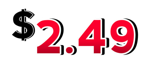 Promotional price tag $2.49 red color on transparent background. Perfect for advertising, sale banners, product promotion, discount labels, retail marketing, and e-commerce design element