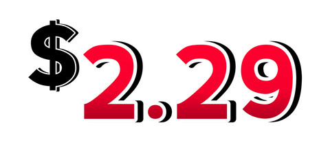 Promotional price tag $2.29 red color on transparent background. Perfect for advertising, sale banners, product promotion, discount labels, retail marketing, and e-commerce design element