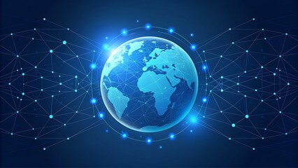 Global digital network connecting the world with glowing lights