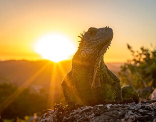 Iguana at sunset