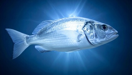 Fototapeta premium A fish with glowing light on dark blue background