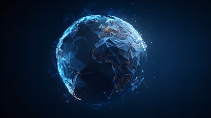 Obraz premium Abstract Lowpoly Globe with Glowing Edges on Dark Blue Background