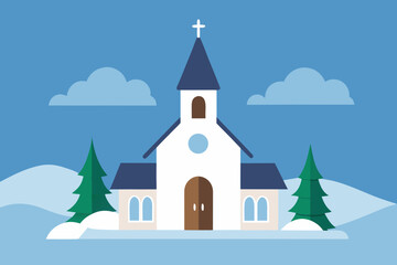 Fototapeta premium Cartoon snowy chapel steeple vector illustration