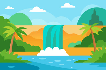 Cartoon tropical waterfall lagoon vector illustration