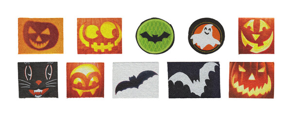 halloween magazine cutout clipart set with pumpkins bats and ghosts, png on transparent background for seasonal decor