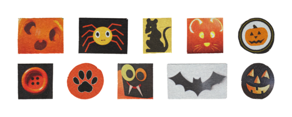 cute halloween stickers set, cartoon magazine cutout pumpkins bats ghosts, png for kids crafts and classroom decor
