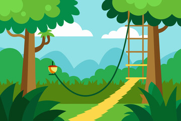 Cartoon jungle rope ladder vector illustration