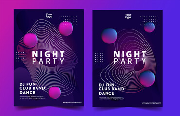 Night dance party music night poster template. Electro style concert disco club party event flyer invitation
