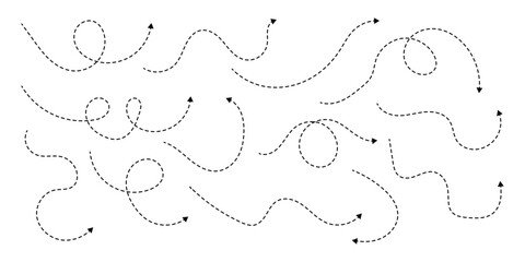 Squiggle line dashed arrow. Dash curved vector editable stroke arrow. Isolated on white background. Vector illustration © top3