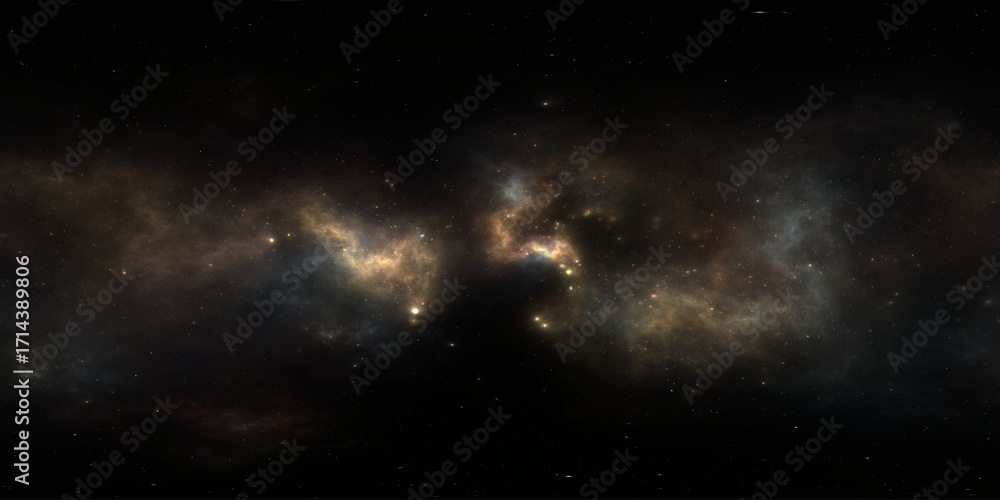 Wall mural 360 degree space nebula. giant interstellar cloud with stars, equirectangular projection, environmen