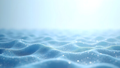 Abstract pattern of blue waves dotted with small glowing particles.