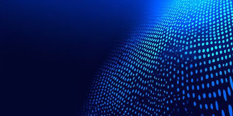 Curved digital wave with glowing blue dots on dark background