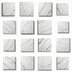 Collection of square marble squares on a white surface.