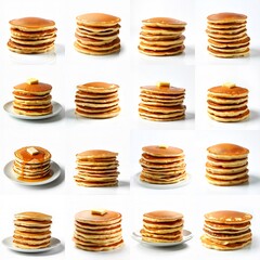 Collection of a stack of pancakes against white background