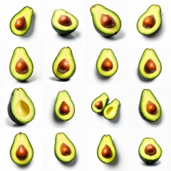 Collection of avocados on a white surface.