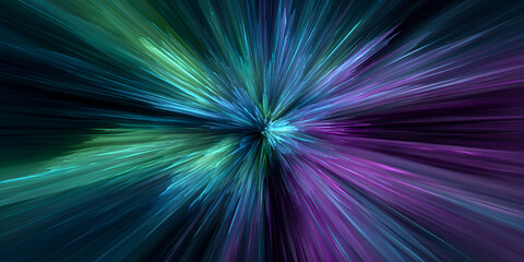 Abstract teal and purple light burst with radial motion effect