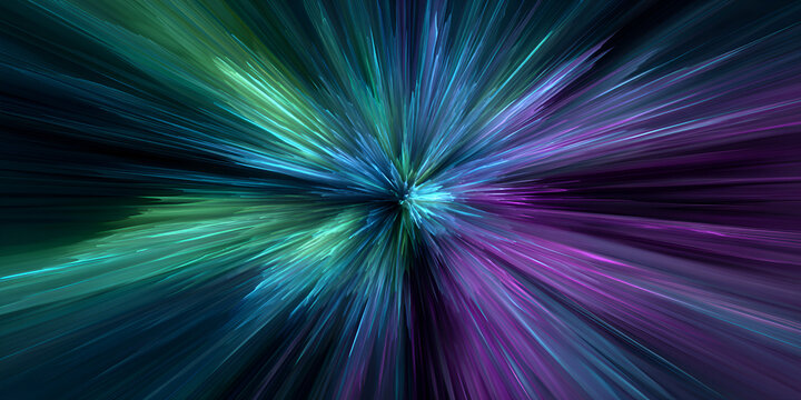 Abstract teal and purple light burst with radial motion effect - Powered by Adobe