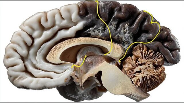 Nootropic. Cognitive performance. Brain enhancement. Smart drugs. Supplements. Neurotechnology. A detailed anatomical view of a human brain cross-section.