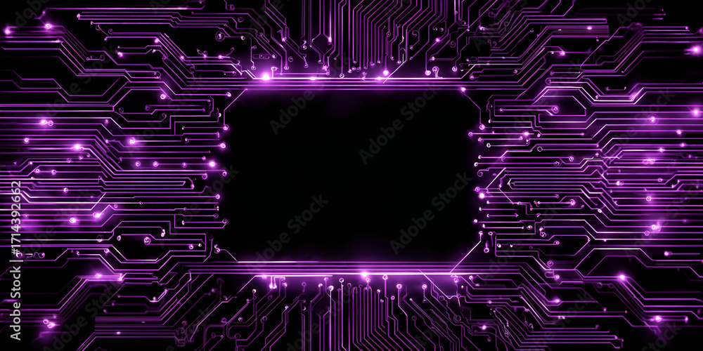 Poster glowing purple circuit frame with futuristic tech background