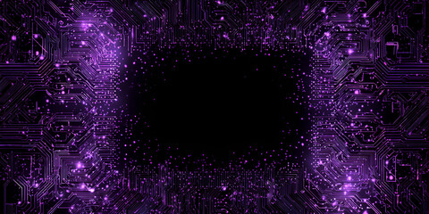 Purple glitch circuit frame with digital spark effects