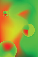 A vibrant orange, green, and yellow gradient background enriched with softly glowing gradient spheres that seem to float in space. The backdrop blends sunset oranges, citrus yellows, and fresh spring 