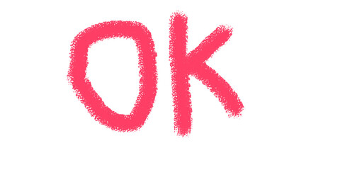 The word ok is written in pink on a transparent background
