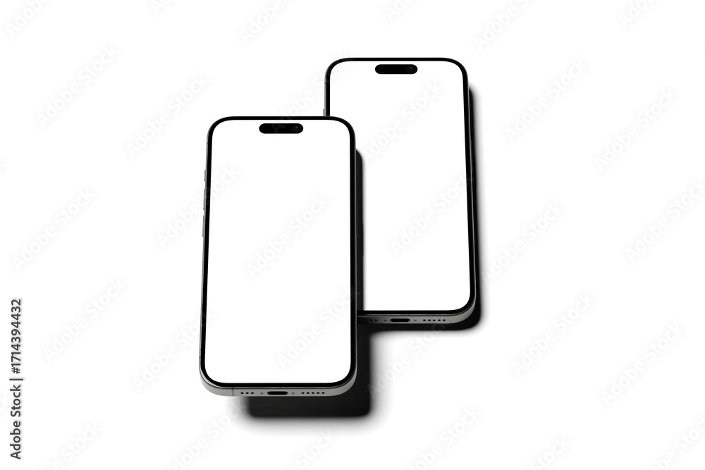 Aufkleber realistic two smartphone template empty screen presentation blank mockup 3d rendering.