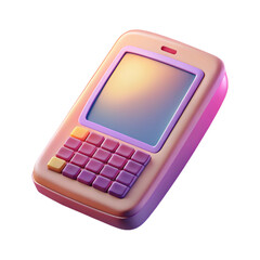 A retro mobile phone with a keypad and screen, isolated on transparent background