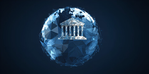 Low poly digital globe with finance icon and polygon network