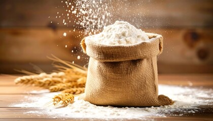Flour in a burlap bag.  Flour being poured