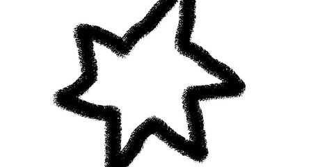 A black star shape is isolated on transparent background with rough edges