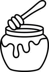 Hand drawn honey jar with dipper sweet drips line art vector