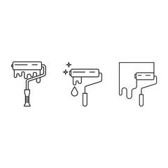Paint roller, drip tool icon vector illustration for wall coating, surface decoration, maintenance, construction, artwork, DIY, renovation equipment.