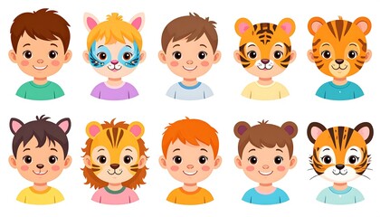 Cartoon children with animal face paint